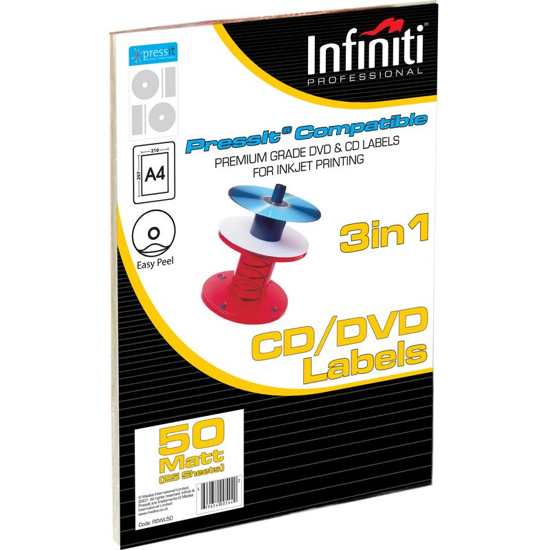 Infiniti Pressit Compatible CD/DVD Labels Matt 50 Pack