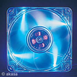 Akasa 120mm Crystal Blue Case Fan with 4 Blue LEDs Twin Ball Bearing